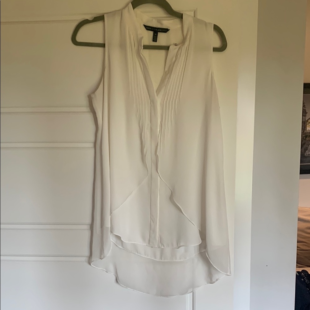 White House Black Market Cream Asymmetrical Mandarin Collar Blouse